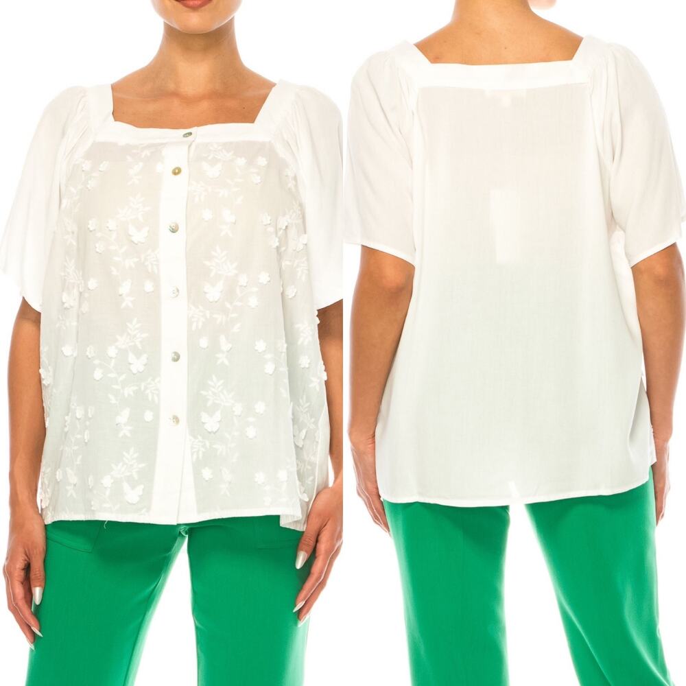 NEW NWT Grand & Greene Butterfly & Floral Applique White Top Size Large Fairy